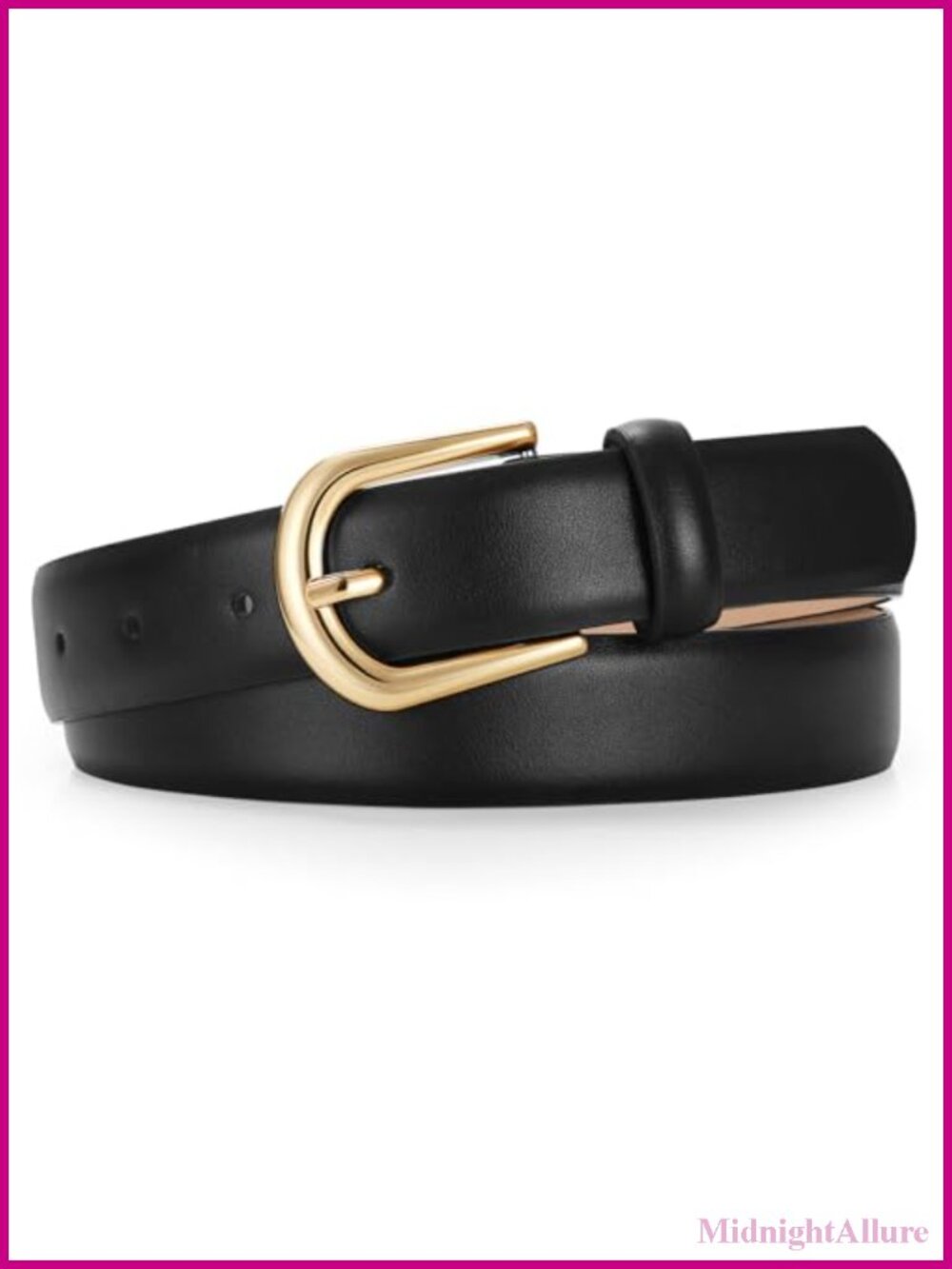 Faux Leather Belt Gold Buckle Adjustable Fashion Waist Belt